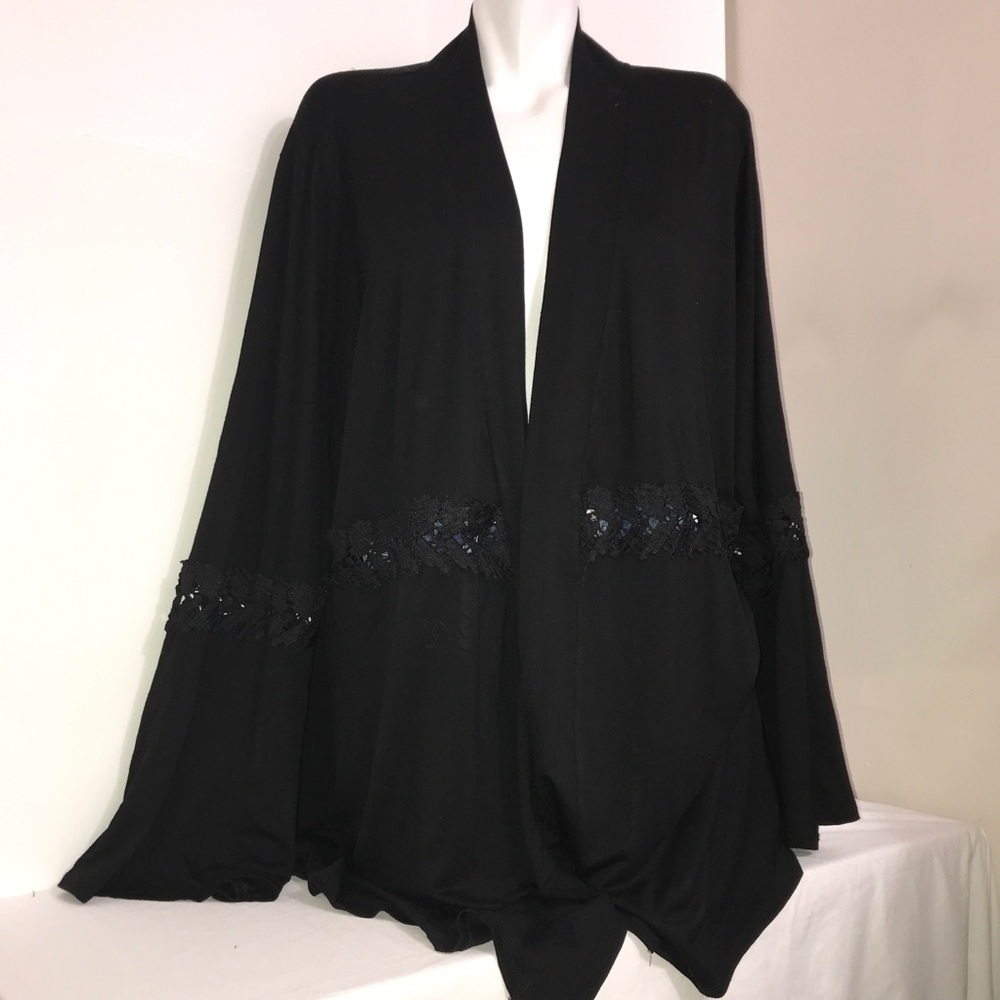 Cyrus Black Cutout Rayon Flyaway Cardigan Sweater